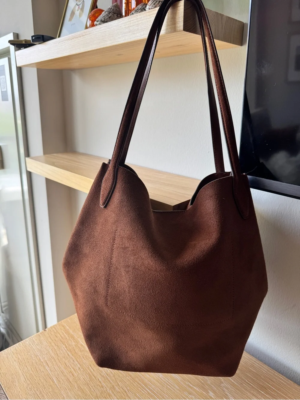 NWT! MADEWELL The Shopper Tote in Suede, Soft Mahogany Brown NR388 Oversized Bag - Picture 5 of 16